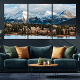 36247746-MGV-CV-36X24-Snowy Peaks Wall Art Canvas Print, Framed Alpine Lake Art Picture Print, Pine Forest Perfect Alpine Wilderness Decor Artwork