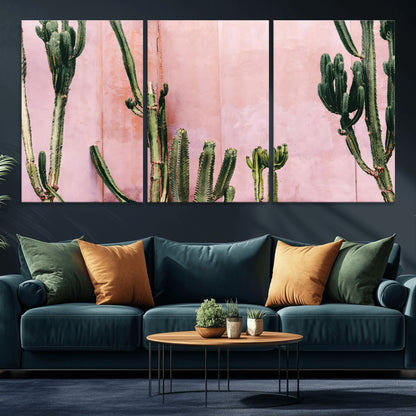 93119502-MGV-CV-36X24-Tall Cactus Wall Art Canvas Print, Framed Pink Wall Art Picture Print, Cactus Lines Perfect Modern Desert Decor Artwork