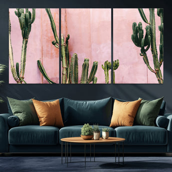 93119502-MGV-CV-36X24-Tall Cactus Wall Art Canvas Print, Framed Pink Wall Art Picture Print, Cactus Lines Perfect Modern Desert Decor Artwork
