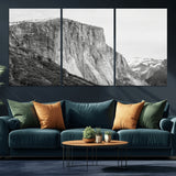 39393420-MGV-CV-36X24-El Capitan Wall Art Canvas Print, Framed Yosemite Cliff Art Picture Print, Monochrome Mountain Perfect Monochrome Sierra Decor