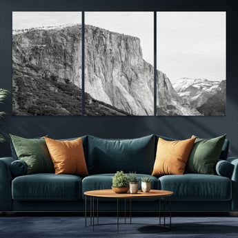 39393420-MGV-CV-36X24-El Capitan Wall Art Canvas Print, Framed Yosemite Cliff Art Picture Print, Monochrome Mountain Perfect Monochrome Sierra Decor