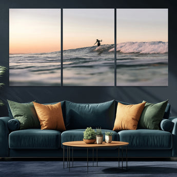 58502923-MGV-CV-36X24-Wave Rider Wall Art Canvas Print, Framed Ocean Wave Art Picture Print, Riding Surf Perfect Sunset Surf Decor Artwork