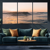 46299358-MGV-CV-36X24-Sunset Waves Wall Art Canvas Print, Framed Ocean Horizon Art Picture Print, Golden Water Perfect Golden Hour Coastal Decor Artwork