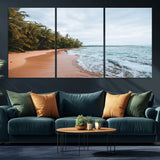88125882-MGV-CV-60X30-3P-Tropical Shoreline Wall Art Canvas Print, Framed Palm Trees Art Picture Print, Tropical Ocean Perfect Tropical Coastal Decor