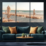 58507949-MGV-CV-36X24-Beach Umbrellas Wall Art Canvas Print, Framed Empty Loungers Art Picture Print, Soft Sand Perfect Minimalist Seaside Decor Artwork