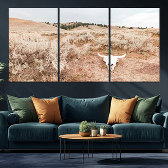 97234735-MGV-CV-36X24-Rustic Bones Wall Art Canvas Print, Framed Desert Sage Art Picture Print, Prairie Skull Perfect Minimal Rustic Decor Artwork