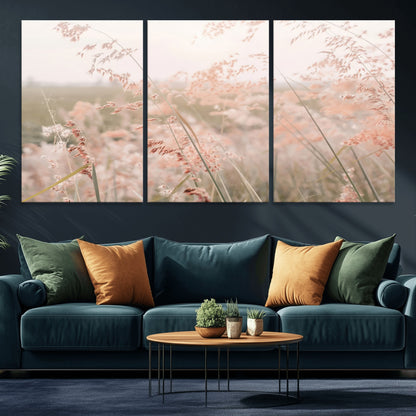 79164340-MGV-CV-36X24-Pastel Grasses Wall Art Canvas Print, Framed Soft Meadow Art Picture Print, Field in Breeze Perfect Pastel Minimal Decor Artwork