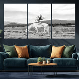 62789800-MGV-CV-36X24-White Horse Wall Art Canvas Print, Framed Woman Rider Art Picture Print, Equestrian Pose Perfect Western Boho Decor Artwork