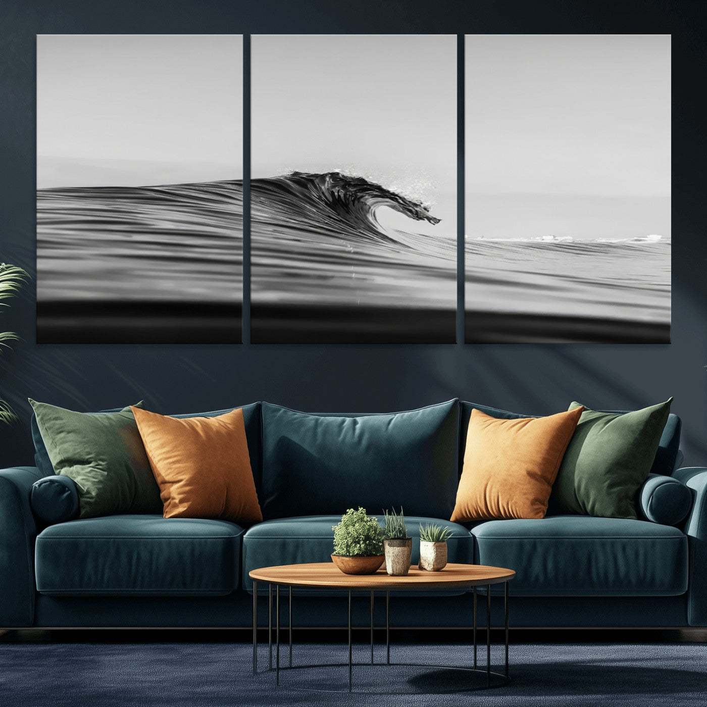 24029476-MGV-CV-36X24-Black Wave Wall Art Canvas Print, Framed Abstract Surf Art Picture Print, Minimalist Ocean Perfect Minimalist Coastal Decor
