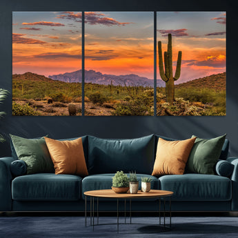 25332783-MGV-CV-36X24-Saguaro Cactus Wall Art Canvas Print, Framed Arizona Sunset Art Picture Print, Sonoran Desert Perfect Southwestern Boho Decor