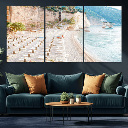 84816639-MGV-CV-36X24-Mediterranean Beach Wall Art Canvas Print, Framed Airy Coastal Art Picture Print, Summer Shore Perfect Coastal Retreat Decor