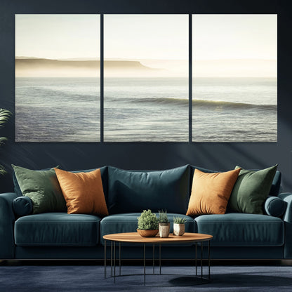 39310633-MGV-CV-36X24-Coastal Cliffs Wall Art Canvas Print, Framed Misty Ocean Art Picture Print, Morning Light Perfect Minimalistic Coastal Decor