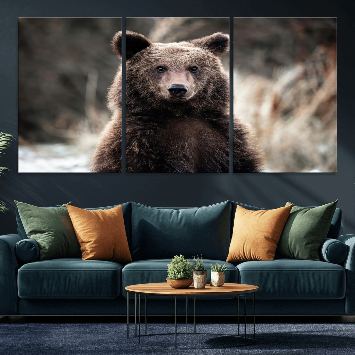 47112103-MGV-CV-36X24-Brown Bear Wall Art Canvas Print, Framed Forest Wildlife Art Picture Print, Woodland Bear Perfect Rustic Cabin Decor Artwork