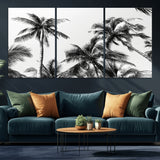 46641801-MGV-CV-36X24-Palm Tree Wall Art Canvas Print, Framed Black White Tropics Art Picture Print, Monochrome Palms Perfect Modern Tropical Minimalist