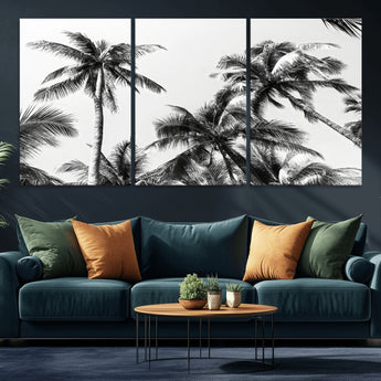 46641801-MGV-CV-36X24-Palm Tree Wall Art Canvas Print, Framed Black White Tropics Art Picture Print, Monochrome Palms Perfect Modern Tropical Minimalist