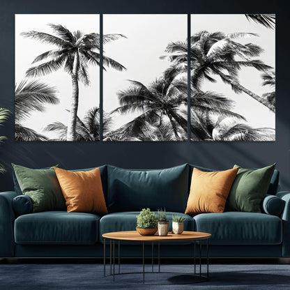 46641801-MGV-CV-36X24-Palm Tree Wall Art Canvas Print, Framed Black White Tropics Art Picture Print, Monochrome Palms Perfect Modern Tropical Minimalist