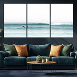 56345117-MGV-CV-36X24-Minimalist Surfing Wall Art Canvas Print, Framed Ocean Waves Art Picture Print, Soft Ocean Perfect Minimalist Coastal Decor