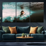 85923512-MGV-CV-36X24-Aquatic Motion Wall Art Canvas Print, Framed Underwater Swimming Art Picture Print, Female Surfer Diving Perfect Coastal Boho