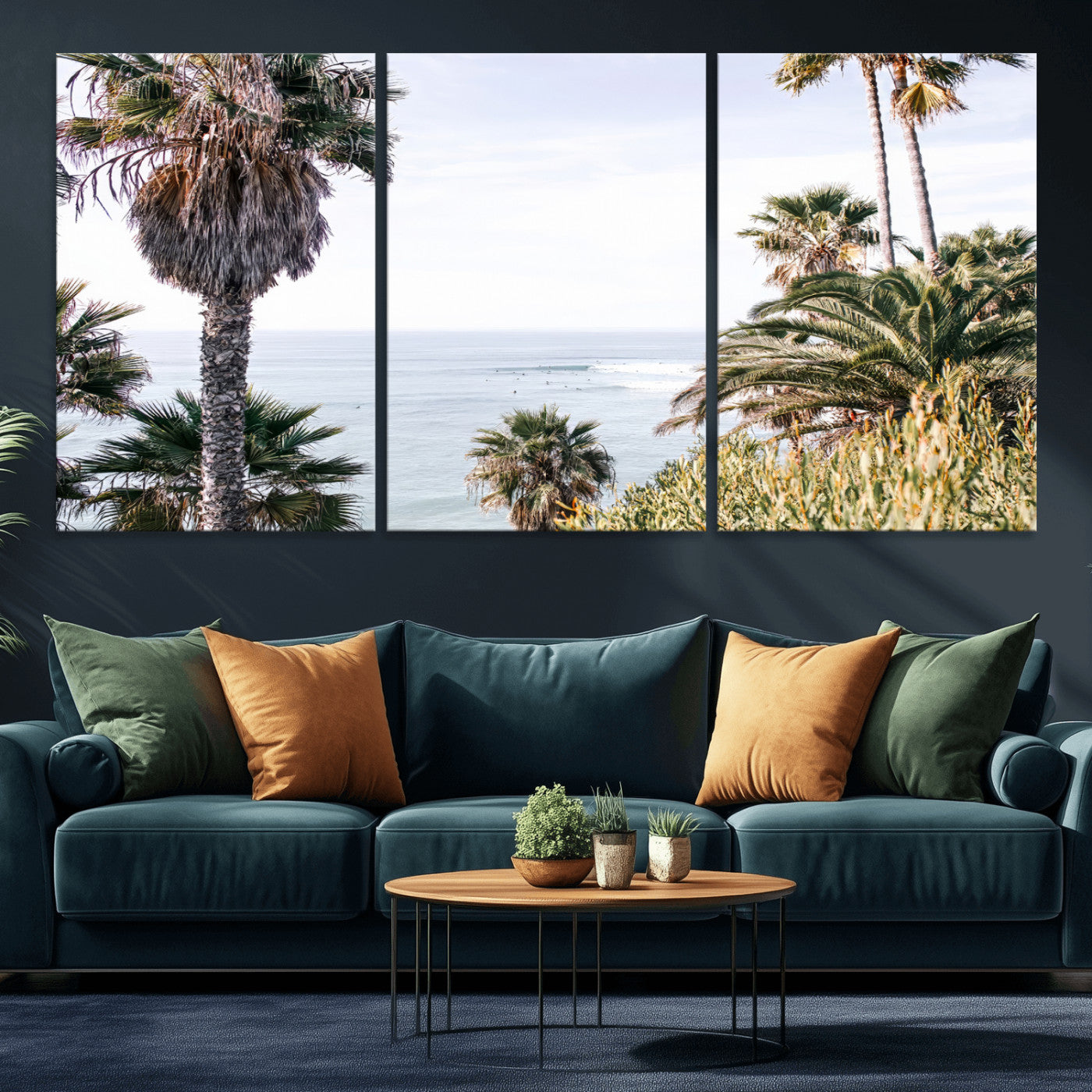 51404565-MGV-CV-36X24-Palm Trees Wall Art Canvas Print, Framed Ocean Breeze Art Picture Print, Coastal View Perfect Tropical Coastal Decor Artwork