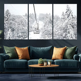 44705668-MGV-CV-36X24-Winter Forest Wall Art Canvas Print, Framed Snowy Forest Art Picture Print, Ski Lift Perfect Scandinavian Decor Artwork