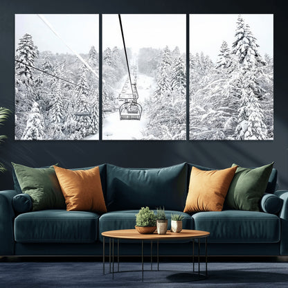44705668-MGV-CV-36X24-Winter Forest Wall Art Canvas Print, Framed Snowy Forest Art Picture Print, Ski Lift Perfect Scandinavian Decor Artwork