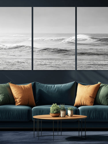 98634812-MGV-CV-36X24-Black and White Ocean Waves Wall Art – Minimalist Sea Canvas Print, Coastal Photography Decor for Living Room, Bedroom or Office