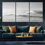 98634812-MGV-CV-36X24-Black and White Ocean Waves Wall Art – Minimalist Sea Canvas Print, Coastal Photography Decor for Living Room, Bedroom or Office