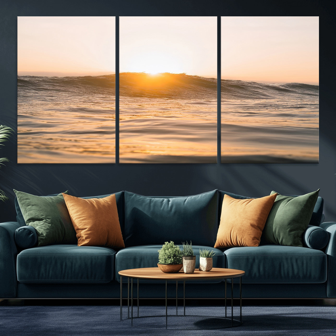 16973771-MGV-CV-36X24-Calm Water Wall Art Canvas Print, Framed Sunset Waves Art Picture Print, Coastal Warmth Perfect Warm Minimalist Decor Artwork