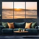 16973771-MGV-CV-36X24-Calm Water Wall Art Canvas Print, Framed Sunset Waves Art Picture Print, Coastal Warmth Perfect Warm Minimalist Decor Artwork