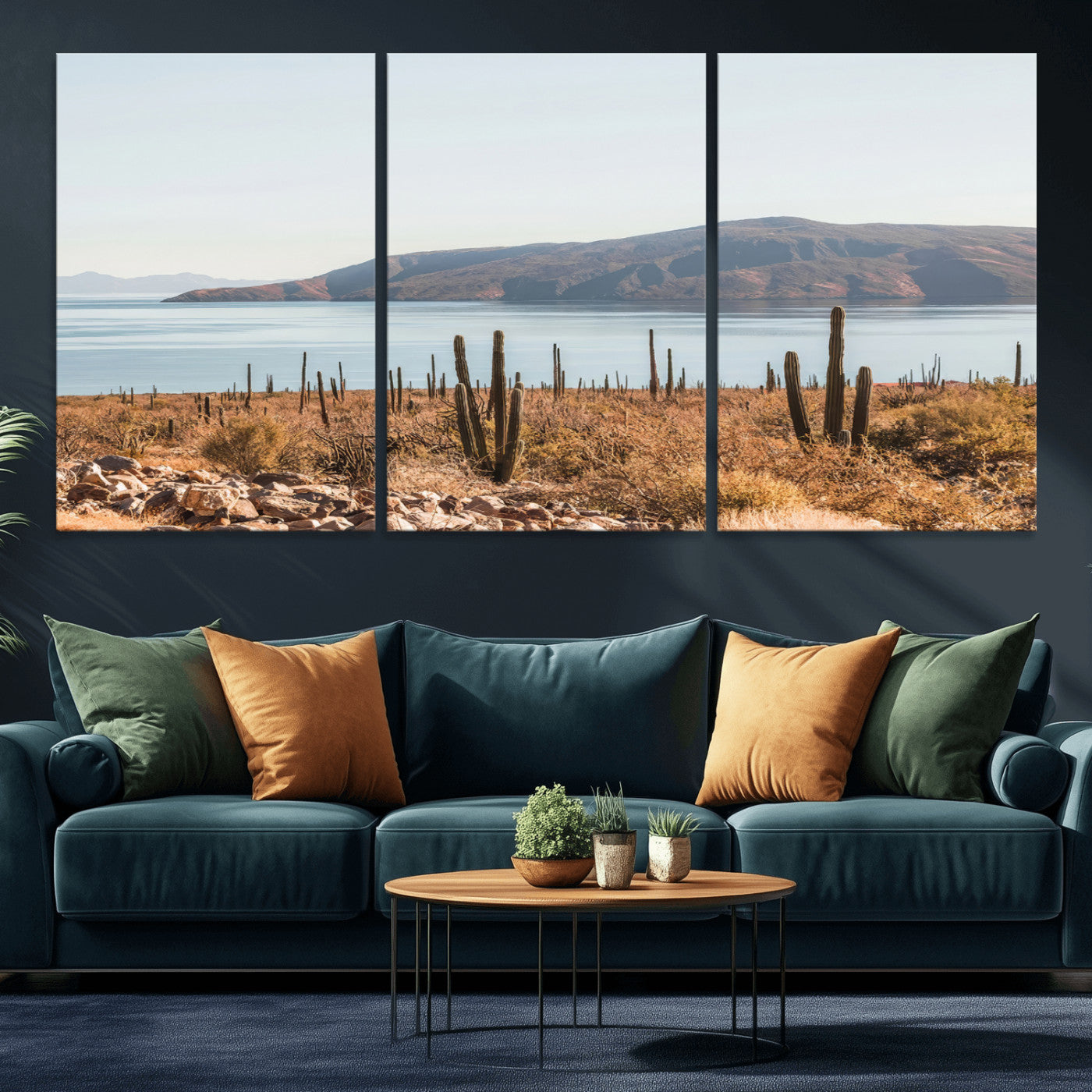 45193515-MGV-CV-36X24-Desert Cactus Wall Art Canvas Print, Framed Baja Coastline Art Picture Print, Coastal Desert Perfect Southwestern Minimalist Decor