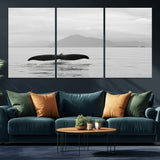 30524220-MGV-CV-36X24-Whale Tail Wall Art Canvas Print, Framed Black White Ocean Art Picture Print, Calm Marine Perfect Minimalist Coastal Decor Artwork