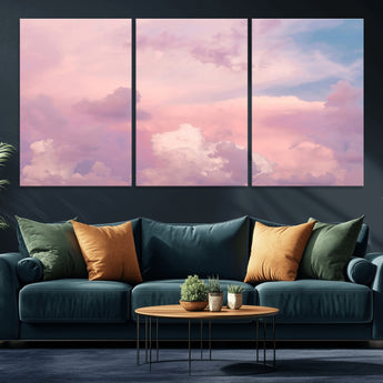 22874890-MGV-CV-36X24-Pastel Sky Wall Art Canvas Print, Framed Dreamy Cloudscape Art Picture Print, Sunset Glow Perfect Minimalist Serenity Decor