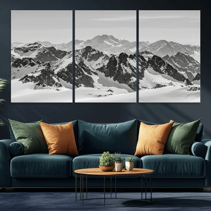 32399691-MGV-CV-36X24-Snowy Mountain Wall Art Canvas Print, Framed Mountain Peaks Art Picture Print, Alpine Mountains Perfect Minimalist Alpine Decor