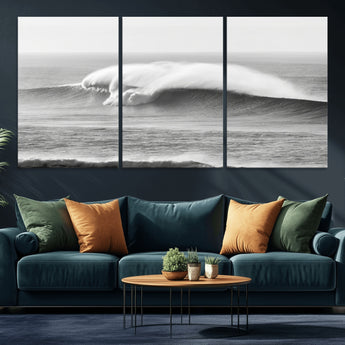 42544082-MGV-CV-36X24-Monochrome Seascape Wall Art Canvas Print, Framed Surf Wave Art Picture Print, Minimalist Ocean Perfect Moody Coastal Decor