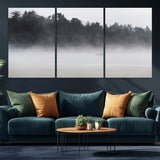 59703275-MGV-CV-36X24-Surfer in Fog Wall Art Canvas Print, Framed Foggy Beach Art Picture Print, Coastal Surf Perfect Moody Coastal Decor Artwork