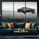 28435251-MGV-CV-36X24-Bison In Prairie Wall Art Canvas Print, Framed Rustic Wildlife Art Picture Print, Wild Buffalo Perfect Rustic Western Decor