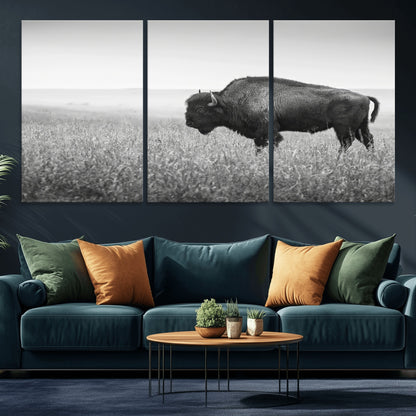 28435251-MGV-CV-36X24-Bison In Prairie Wall Art Canvas Print, Framed Rustic Wildlife Art Picture Print, Wild Buffalo Perfect Rustic Western Decor