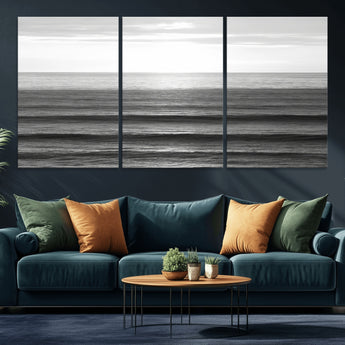 47305203-MGV-CV-36X24-Monochrome Ocean Wall Art Canvas Print, Framed Moody Ocean Art Picture Print, Calm Ocean Perfect Minimalist Coastal Decor Artwork