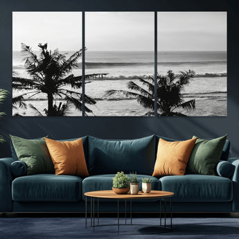 17508038-MGV-CV-36X24-Tropical Coastline Wall Art Canvas Print, Framed Palm Trees Art Picture Print, Ocean Waves Perfect Minimalist Coastal Decor