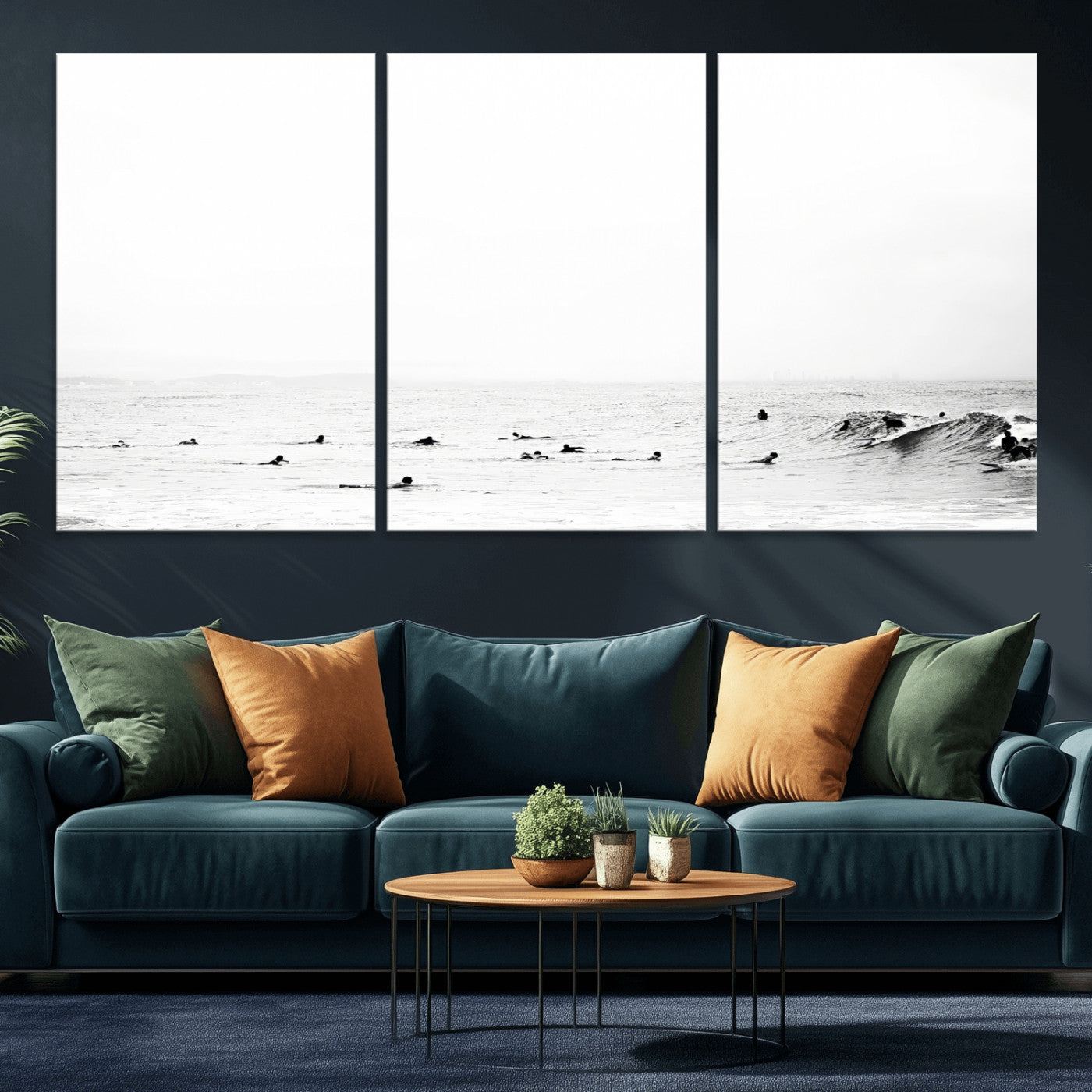 38441169-MGV-CV-36X24-Monochrome Swimming Wall Art Canvas Print, Framed Ocean Horizon Art Picture Print, Moody Coastal Perfect Minimalist Coastal Decor