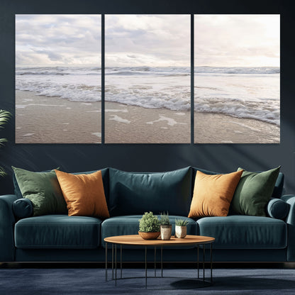 70596264-MGV-CV-36X24-Ocean Waves Wall Art Canvas Print, Framed Coastal Shoreline Art Picture Print, Sea Foam Perfect Coastal Minimalist Decor Artwork