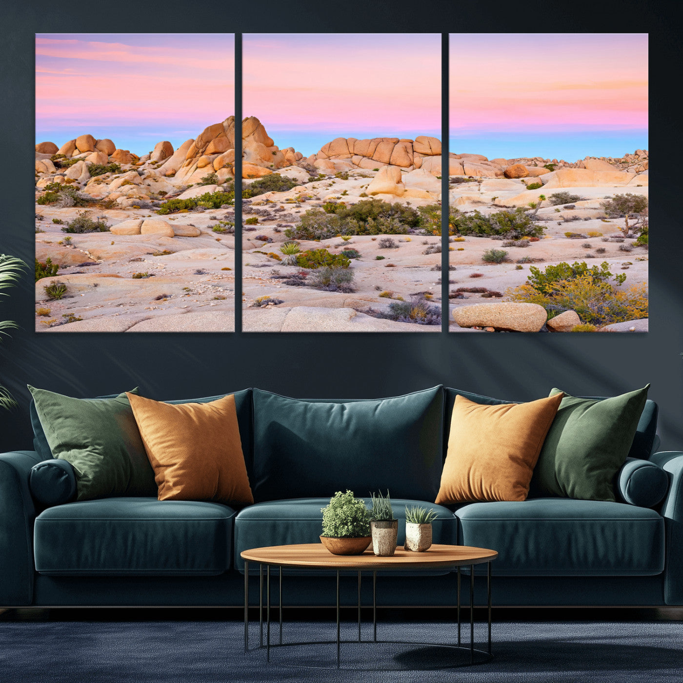 96167137-MGV-CV-36X24-Vibrant Sunset Sky Wall Art Canvas Print, Framed Joshua Tree Art Picture Print, Rugged Terrain Perfect Southwestern Boho Decor