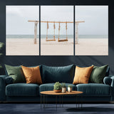 68327283-MGV-CV-36X24-Beach Swing Wall Art Canvas Print, Framed Quiet Beach Art Picture Print, Calm Shoreline Perfect Bohemian Coastal Decor Artwork