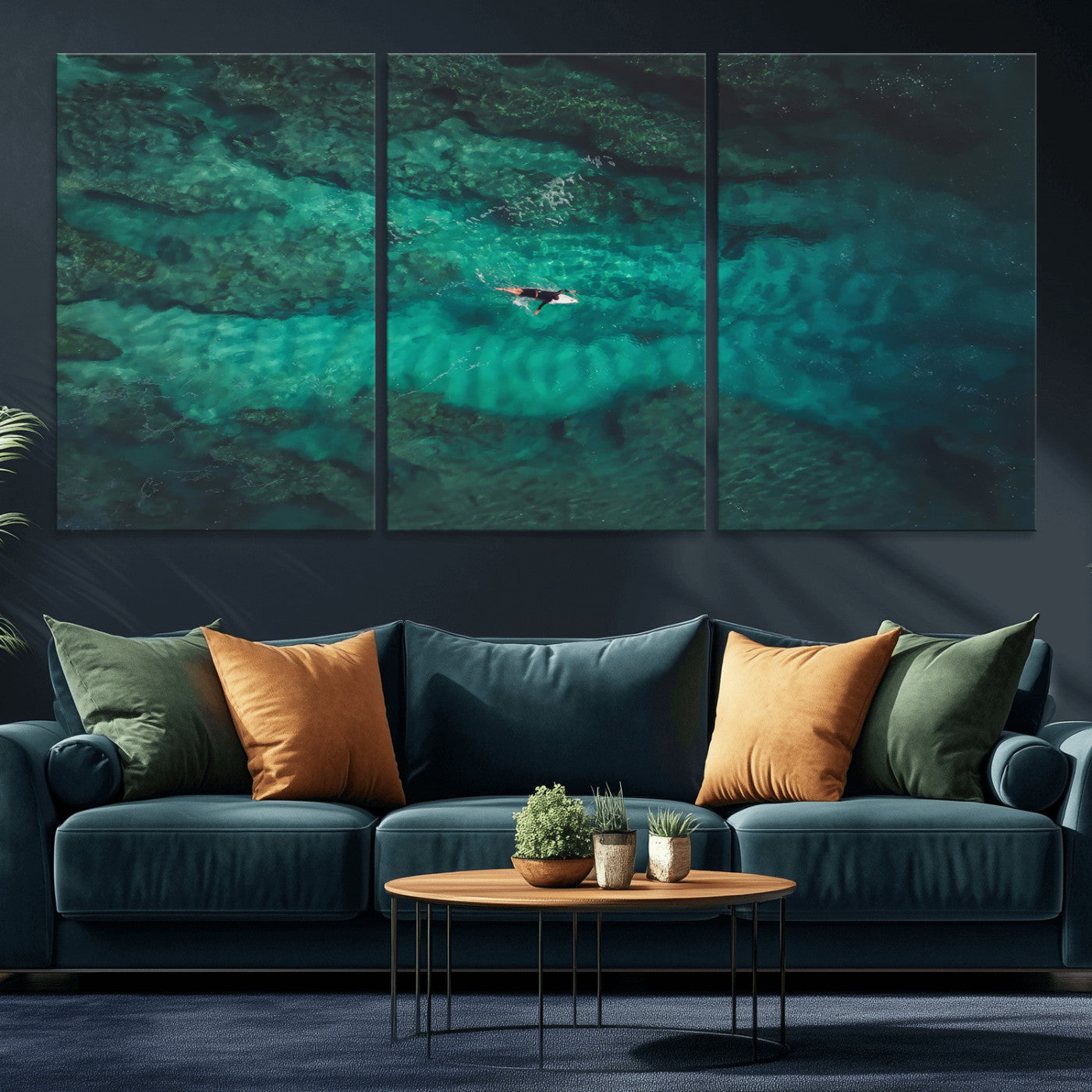 93287752-MGV-CV-36X24-Ocean Surf Wall Art Canvas Print, Framed Blue Waters Art Picture Print, Vibrant Seascape Perfect Coastal Adventure Decor Artwork