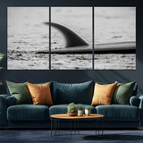 62314230-MGV-CV-36X24-Black White Surfboard Wall Art Canvas Print, Framed Minimalist Beach Art Picture Print, Surf Fin Perfect Minimalist Coastal Decor