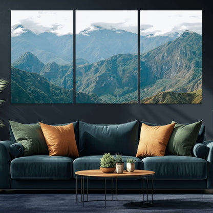 79393816-MGV-CV-36X24-Misty Mountain Wall Art Canvas Print, Framed Cloudy Andean Art Picture Print, Rugged Mountain Perfect Rustic Nature Decor Artwork