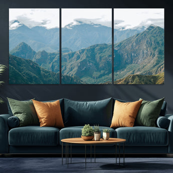 79393816-MGV-CV-36X24-Misty Mountain Wall Art Canvas Print, Framed Cloudy Andean Art Picture Print, Rugged Mountain Perfect Rustic Nature Decor Artwork