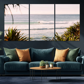 23287092-MGV-CV-36X24-Ocean Surfer Wall Art Canvas Print, Framed Coastal Surf Art Picture Print, Tropical Beach Perfect Tropical Coastal Decor Artwork