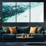 33764764-MGV-CV-36X24-Minimal Beach Wall Art Canvas Print, Framed Ocean Swimming Art Picture Print, Clear Ocean Perfect Minimal Coastal Decor Artwork