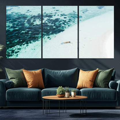 33764764-MGV-CV-36X24-Minimal Beach Wall Art Canvas Print, Framed Ocean Swimming Art Picture Print, Clear Ocean Perfect Minimal Coastal Decor Artwork